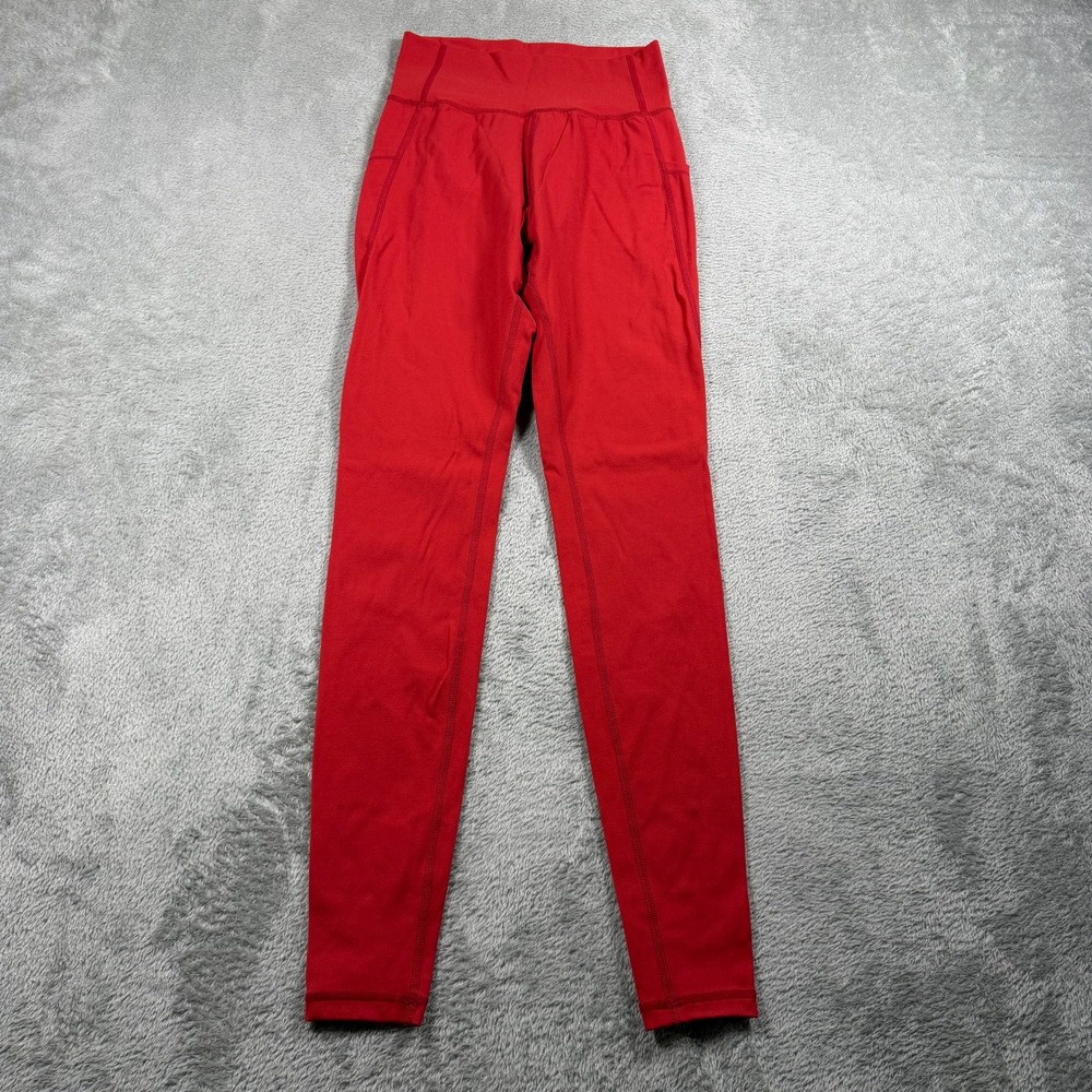 Alphalete Leggings Women Small Red High Waist Pockets Performance Activewear